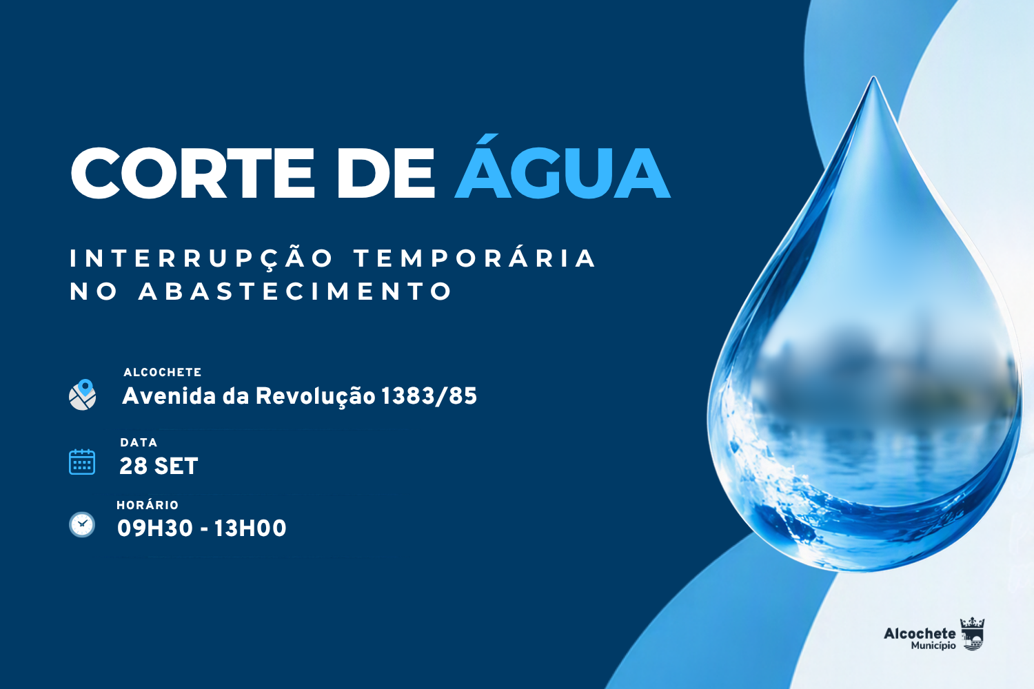Corte de água em Alcochete dia 28 de setembro 